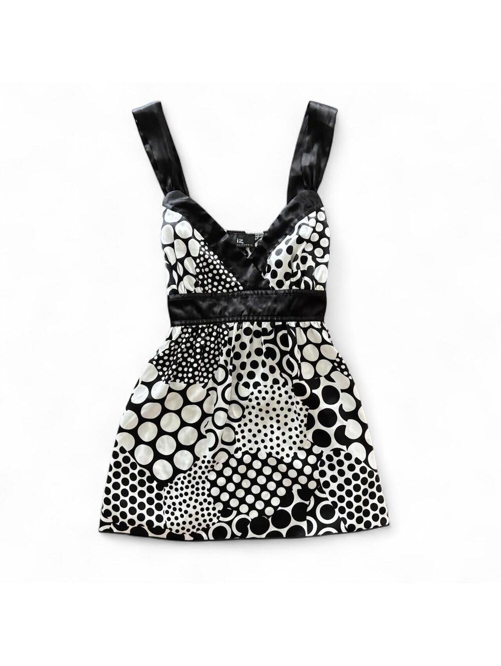Vintage Y2K IZ Byer California Black White Polka Dot Mini Dress Large